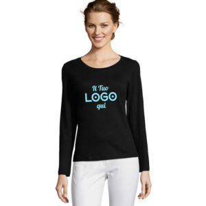 T-shirt in cotone da donna a manica lunga personalizzabile con logo