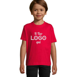 T-shirt da bambino in cotone semipettinato personalizzabile con logo