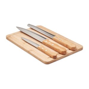 Set tagliere in bambù con 3 coltelli