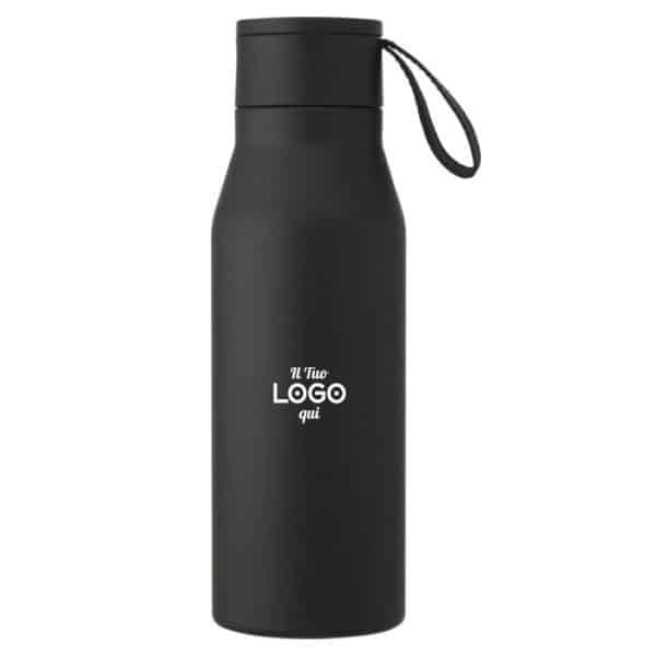 Borraccia termica da 500ml personalizzabile con logo tappo con cinturino in finta pelle