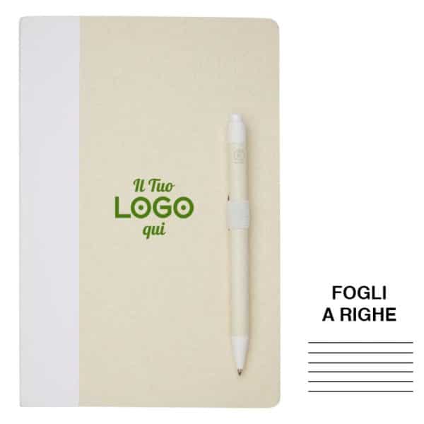 Set block notes A5 personalizzati con logo e penna a sfera - fogli a righe