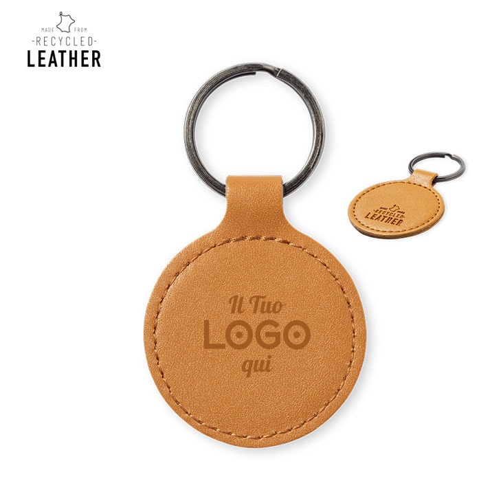 Portachiavi rotondo personalizzabile con logo in pelle riciclata
