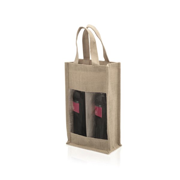 Borsa in juta laminata per 2 bottiglie personalizzabile con logo