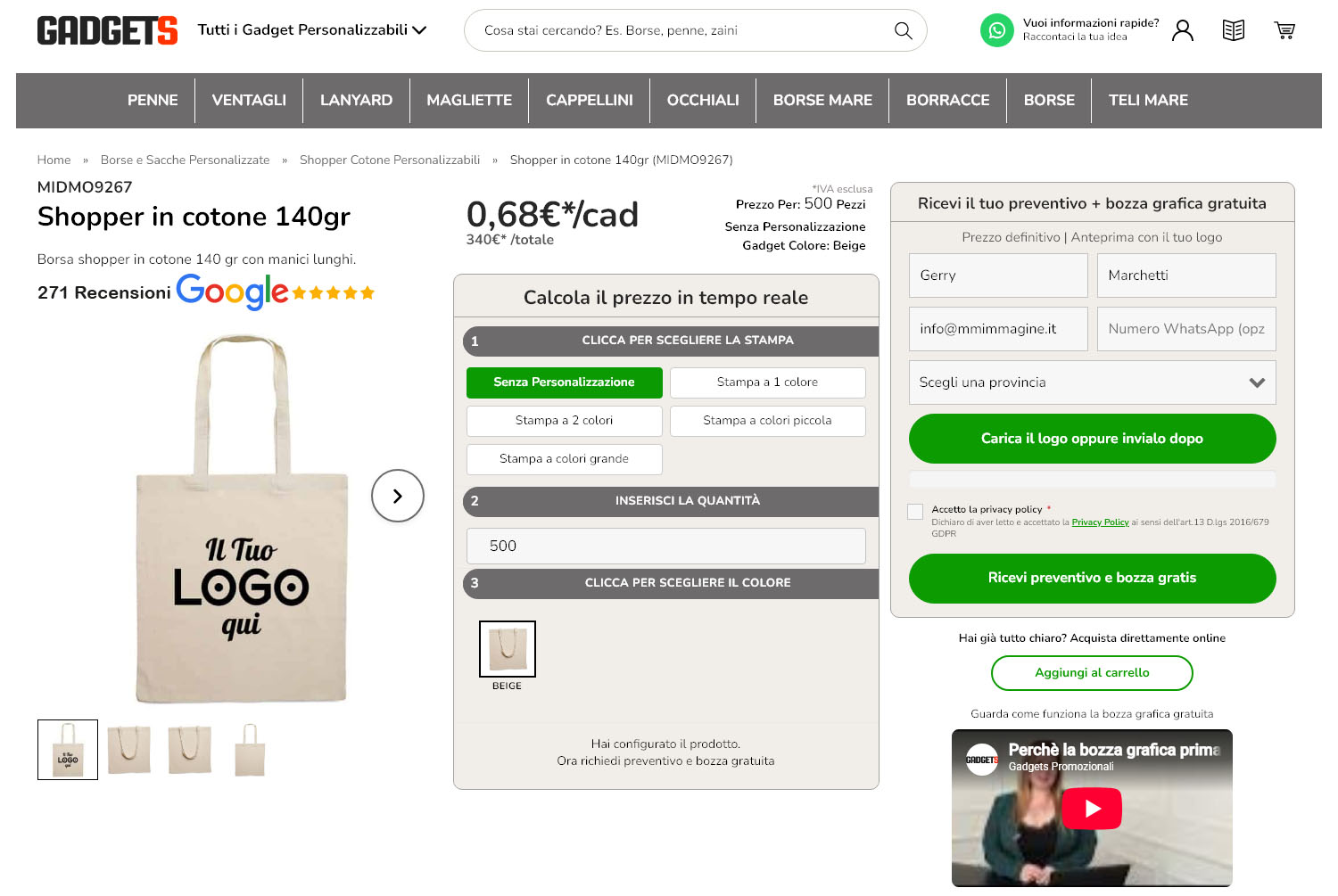 shopper in cotone personalizzate con logo