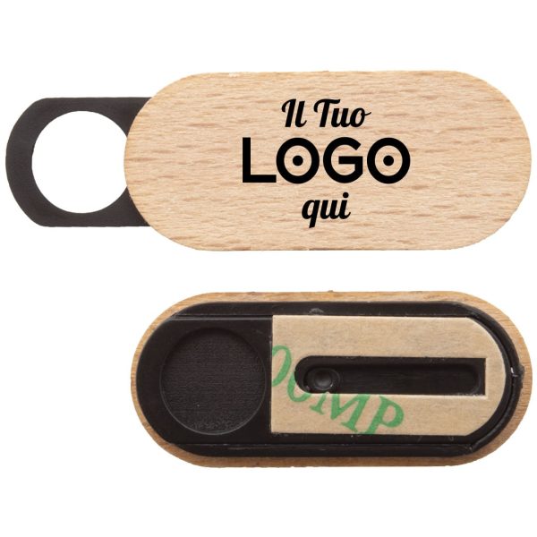 Elegante copri webcam in legno personalizzabile con logo