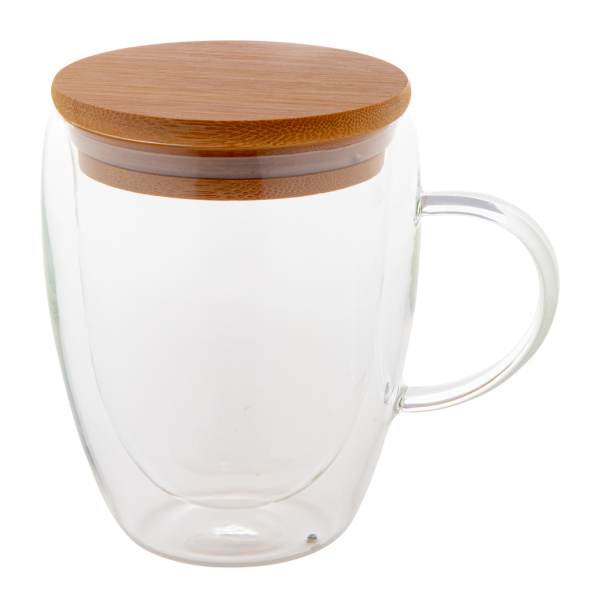 Tazza mug in vetro e coperchio in bamboo personalizzato