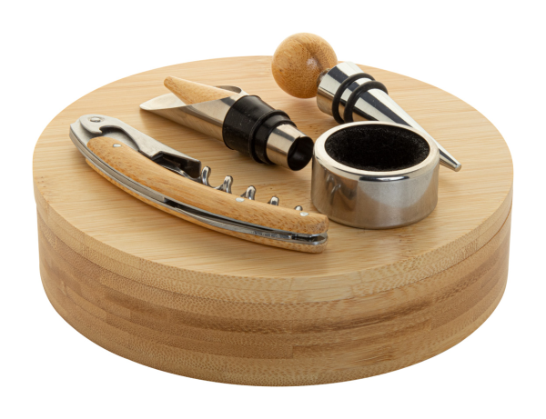 Set vino in acciaio e bamboo 4 pezzi personalizzato con LOGO