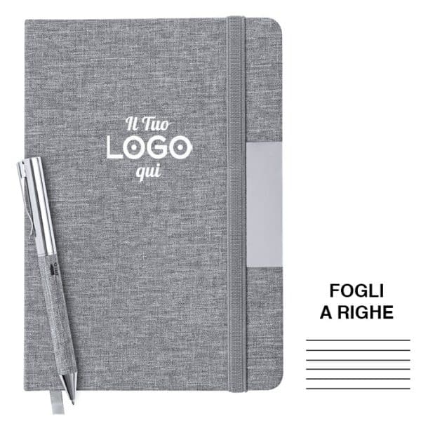 Block notes A5 personalizzabili con logo e penna a sfera in metallo - fogli a righe