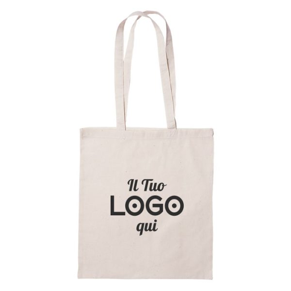 Borsa personalizzabile con logo con manici lunghi in cotone