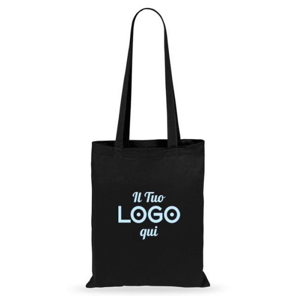 Borsa personalizzabile per fiere o eventi con manici lunghi, 100% cotone, 140 g/m².