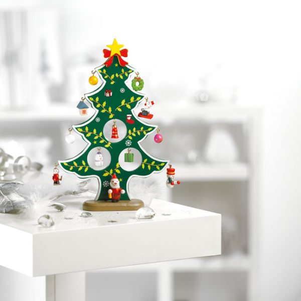 Albero di Natale in legno personalizzabile con logo con 12 differenti decorazioni - immagine 5