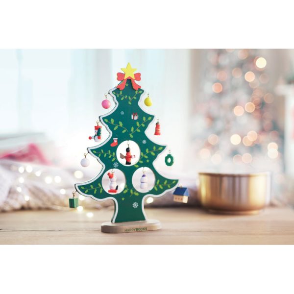 Albero di Natale in legno personalizzabile con logo con 12 differenti decorazioni - immagine 4