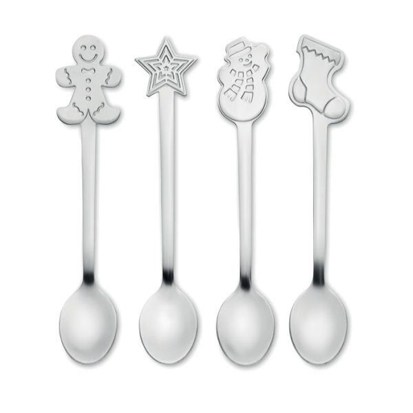 Set di 4 cucchiaini da tè con motivi natalizi personalizzabile con logo