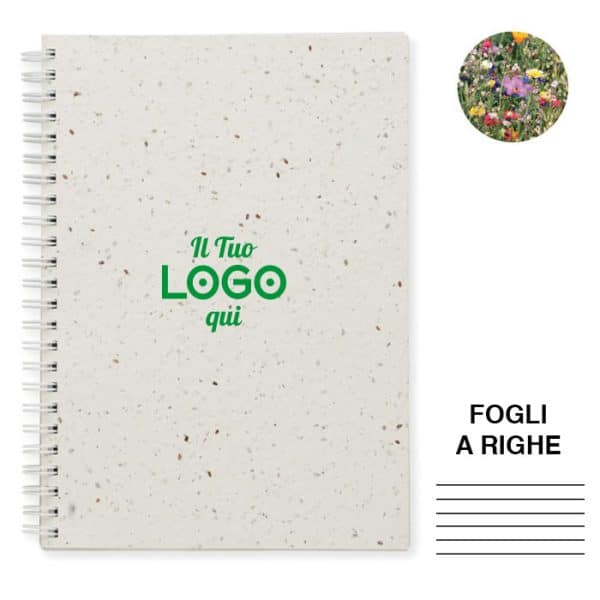 Block Notes A5 personalizzati con logo con spirale in carta di semi - fogli a righe