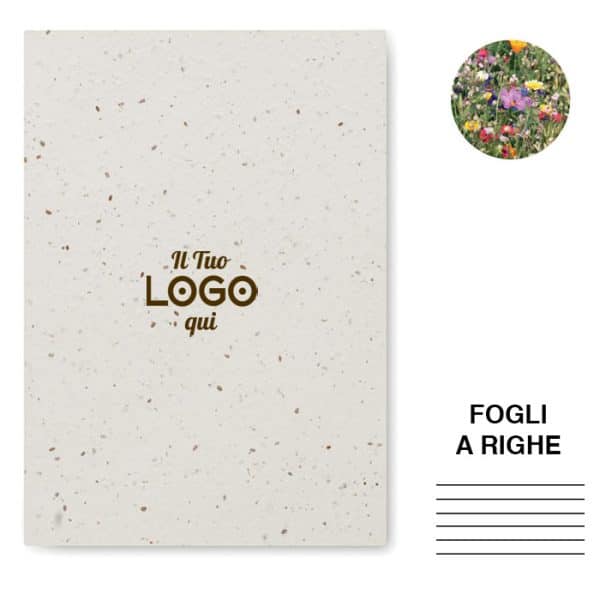 Block Notes A5 personalizzati con logo in carta da semi - fogli a righe