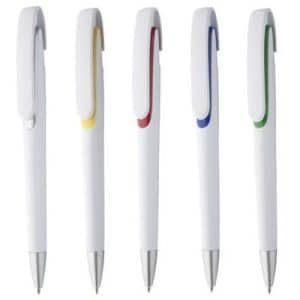 Penna in plastica bianca particolari colorati