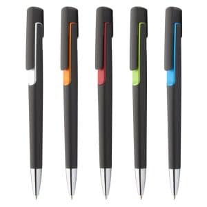 Penna a sfera nera con dettagli colorati personalizzabile con logo