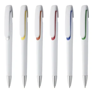 Penna in plastica bianca particolari colorati personalizzabile con logo