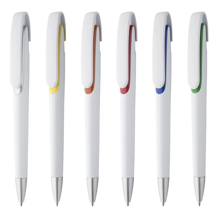 Penna in plastica bianca particolari colorati personalizzabile con logo