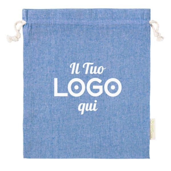 Sacca per alimenti personalizzabile con logo riutilizzabile in cotone riciclato 105 g/m² con chiusura a coulisse. 