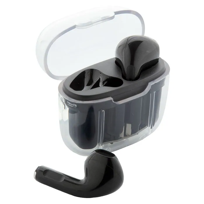 Auricolari bluetooth trasparenti in plastica ABS riciclata personalizzabili con logo