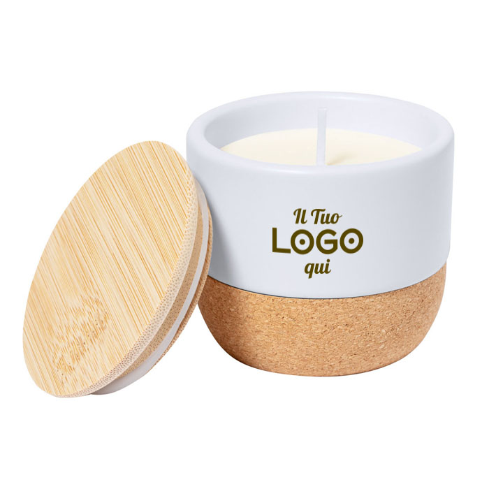 Candela in cera vegetale profumata alla vaniglia personalizzabile con logo Candela in cera vegetale profumata alla vaniglia personalizzabile con logo