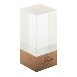 Trofeo personalizzabile con logo in vetro con base in legno