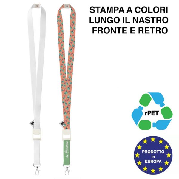 Lacci da collo personalizzabili in RPET con stampa fronte e retro