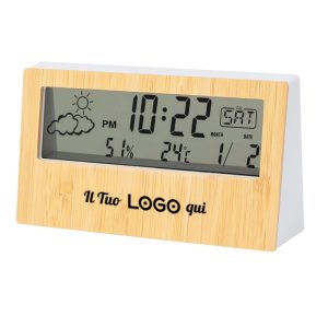 Orologio digitale e stazione meteorologica personalizzabile con logo in bambù e plastica