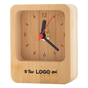Orologio da tavolo personalizzabile con logo in legno di bambù