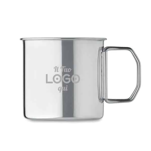 Tazza in acciaio inox personalizzabile con logo con manico pieghevole