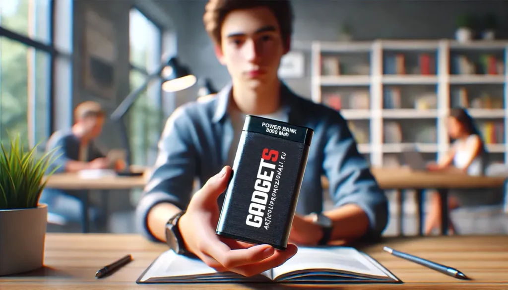 studente con power-bank personalizzato