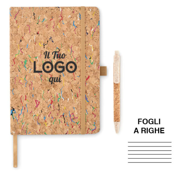 Block notes A5 personalizzabile con logo con copertina rigida in sughero