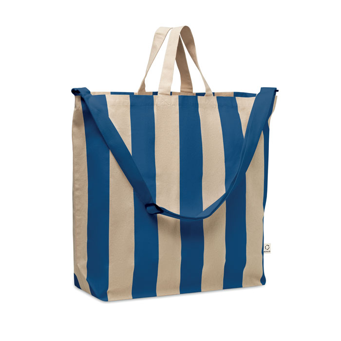 Borsa da spiaggia extra large personalizzabile con logo a righe in cotone riciclato