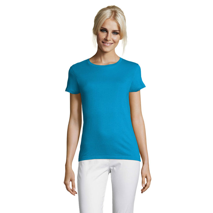 T-shirt da donna a collo tondo personalizzabile con logo