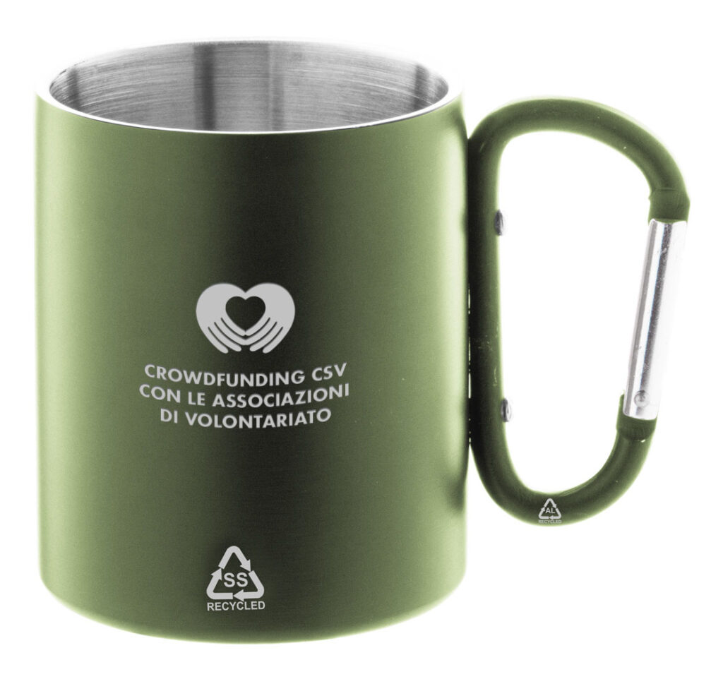 tazze in metallo con moschettone personalizzate logo