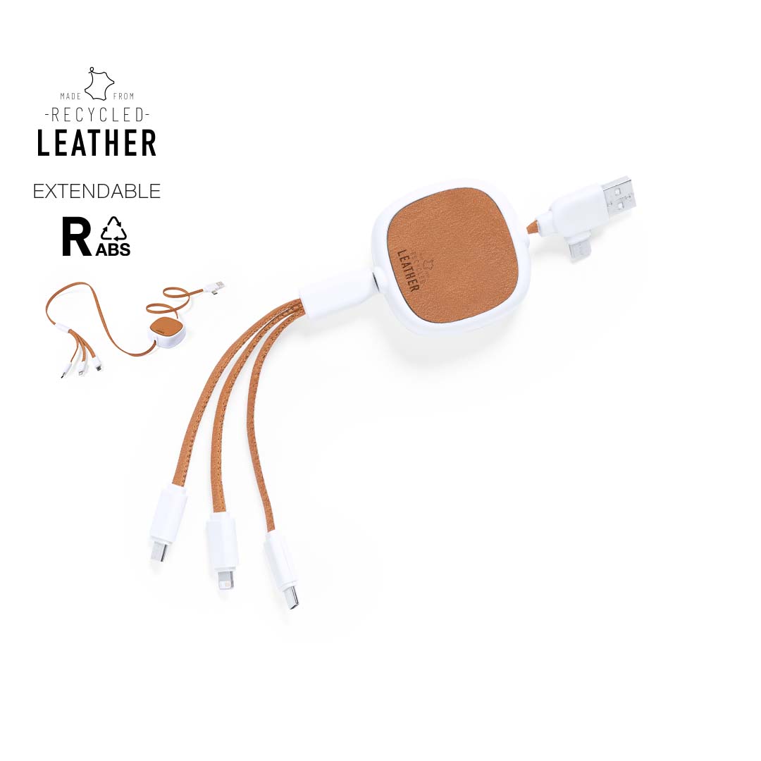 Cavo di ricarica estensibile in pelle riciclata da 1 m personalizzabile con logo