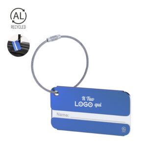 Etichetta bagaglio personalizzabile con logo realizzata in alluminio riciclato