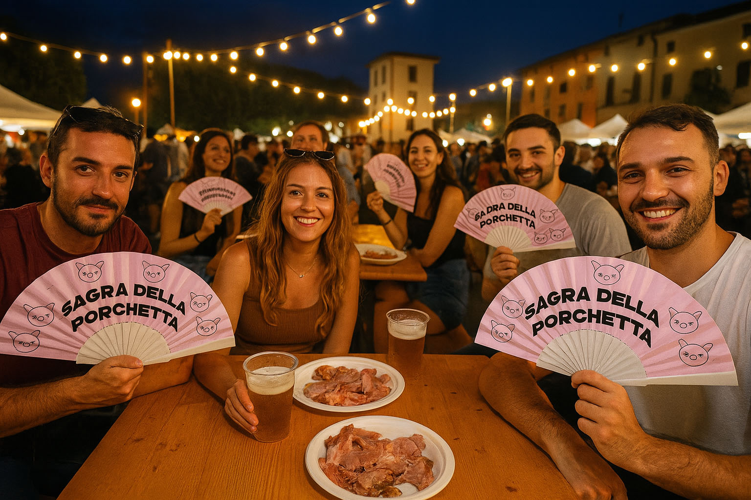 ventaglio personalizzato sagra della porchetta rosa con logo