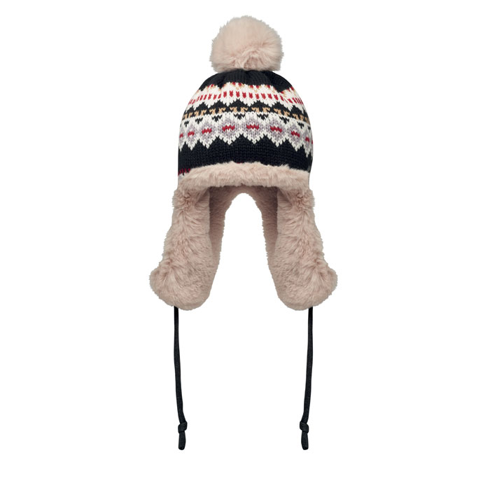 Berretto a maglia con copri orecchie e pom pom