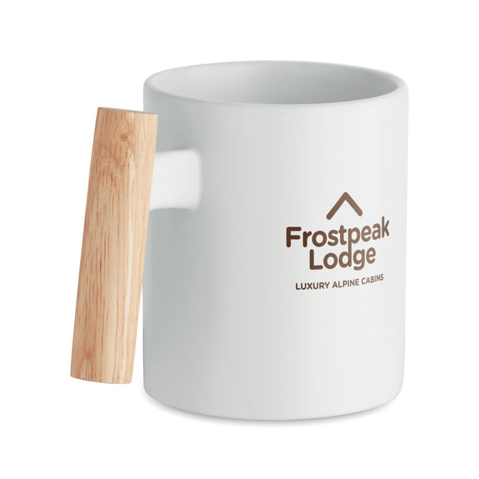 Tazza in ceramica personalizzabile con logo con manico in legno - 320 ml
