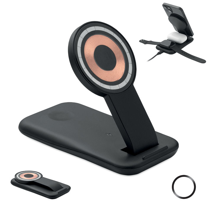 Caricatore wireless Personalizzabile 3 in 1 da 15W