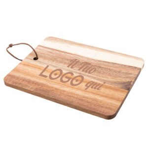 Tagliere in legno d'acacia personalizzabile con logo con cordino in PU
