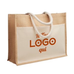 Shopper in juta laminata e tela di cotone personalizzabile con logo
