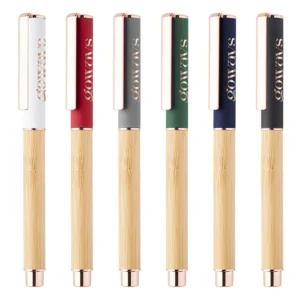 Penna roller in bambù e dettagli oro rosa personalizzabile con logo