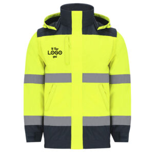 Giacca imbottita ad alta visibilità personalizzabile con logo con design bicolore