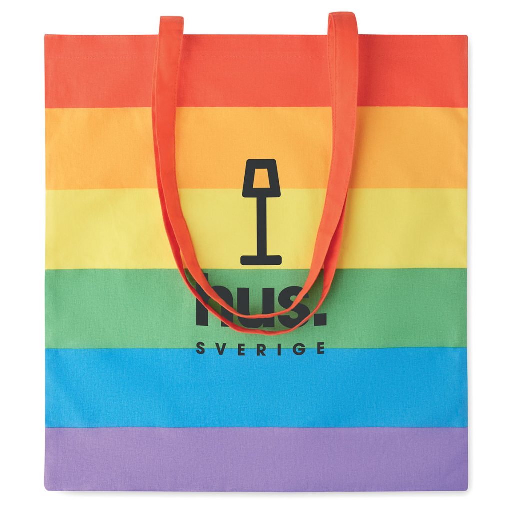 Shopping bag in cotone arcobaleno da 200 grammi con manici lunghi
