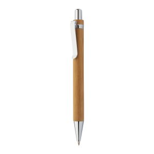 Penna a sfera in bamboo con clip e punta in metallo