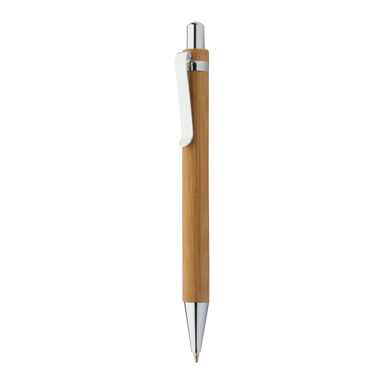Penna a sfera in bamboo con clip e punta in metallo