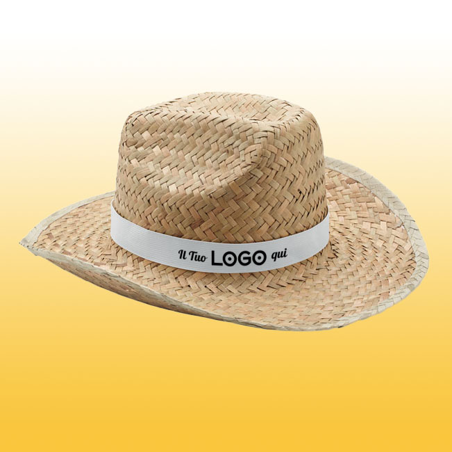 Cappello cowboy personalizzato con LOGO in paglia naturale con fascia in poliestere.